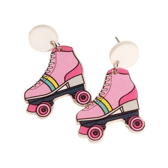 Pink Roller Skate Earrings – 80s Y2K Kawaii Acrylic Dangles - Picture 5 of 10